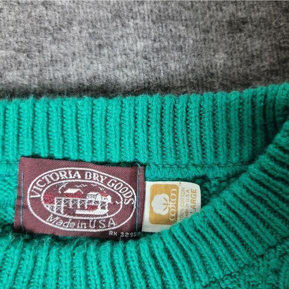 Vtg  Victoria Dry Goods Men's Size XL Green Chunky Knit Pullover Cotton Sweater - Picture 3 of 8